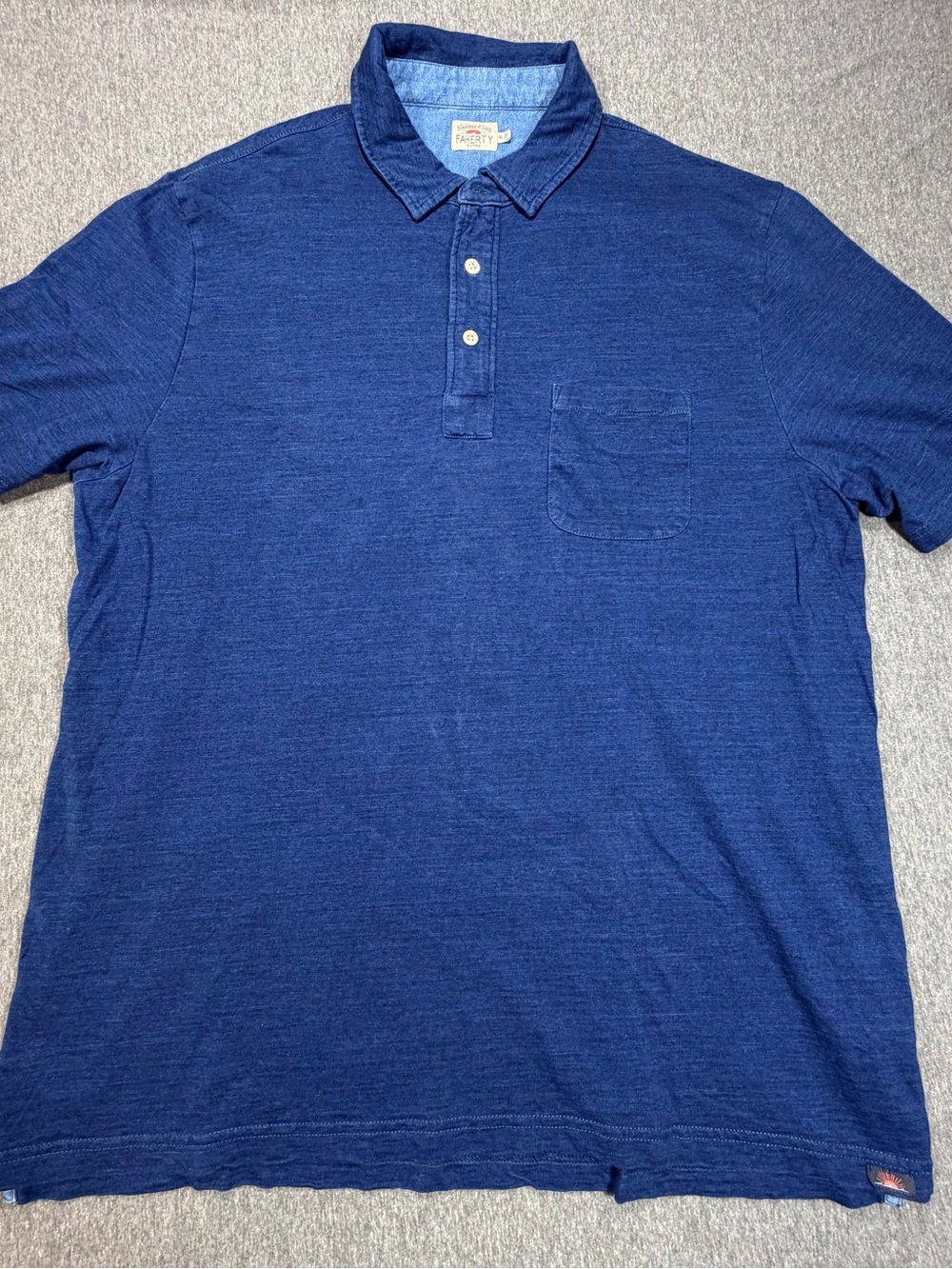 Faherty Indigo Blue Short-Sleeve Polo Men’s Xl with Chest Pocket Organic Cotton